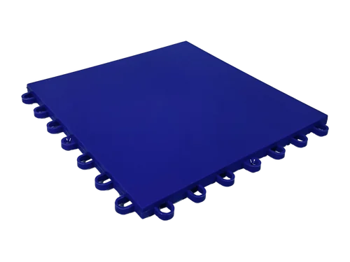 Placa de piso modular Pinova azul, com a face superior fechada e lisa
