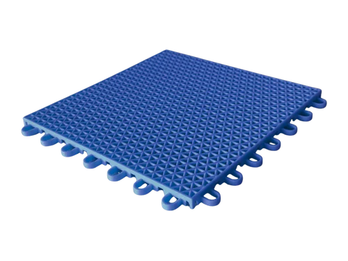 Placa de piso modular Pinova azul, com estrutura vazada em malha fina